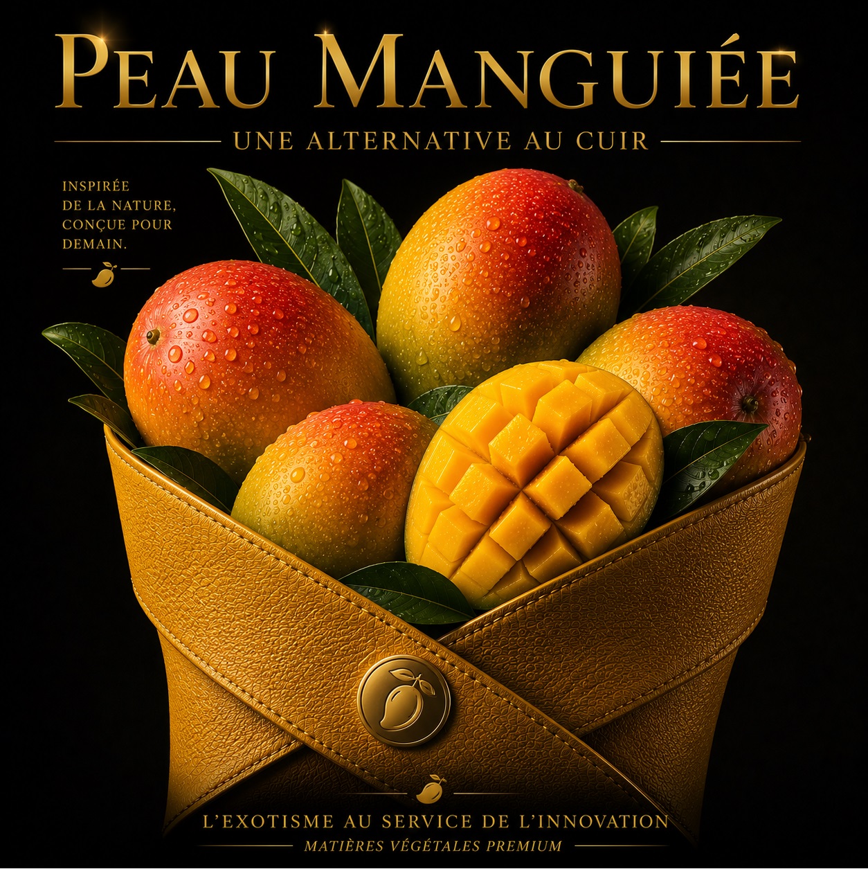 Mangues dans une enveloppe texturée dorée, illustration de la peau manguiée