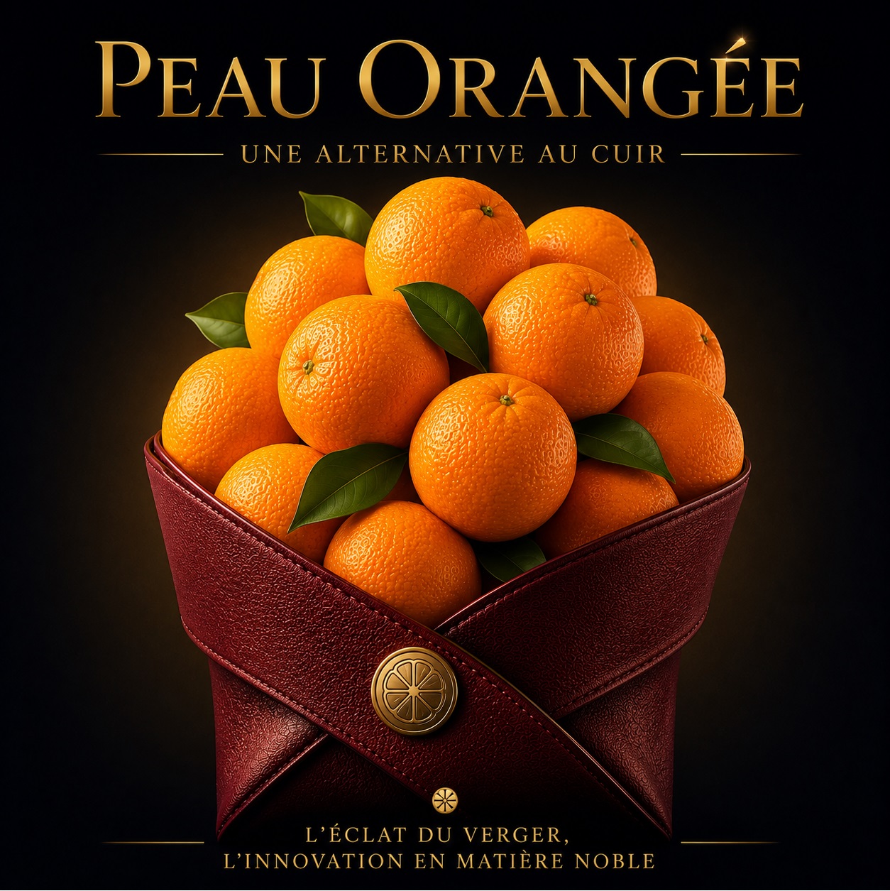 Oranges dans une enveloppe texturée bordeaux, illustration de la peau orangée