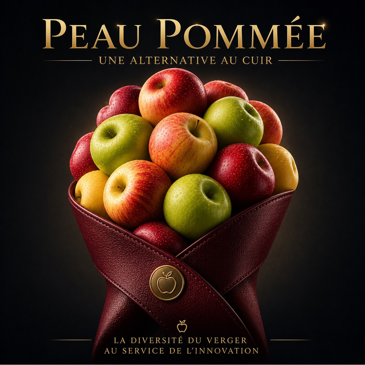 Pommes dans une enveloppe texturée bordeaux, illustration de la peau pommée